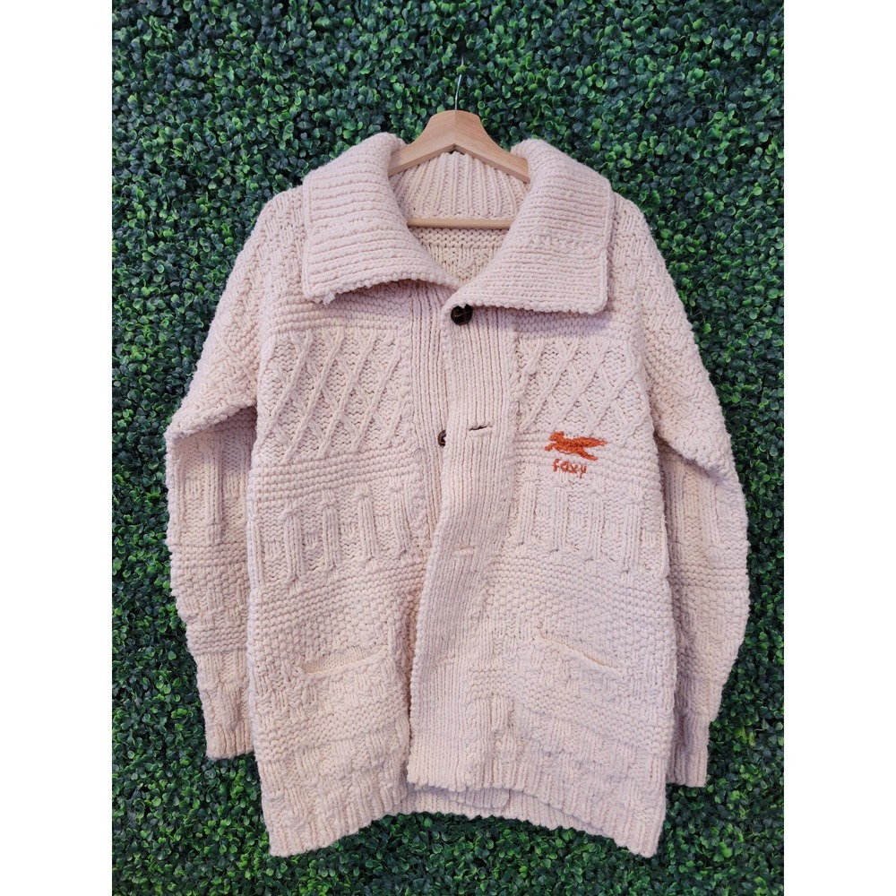 vtg 90s CUTE FOXY ANIMAL Sweater // cable-knit chunky rare comfy tundra grandma